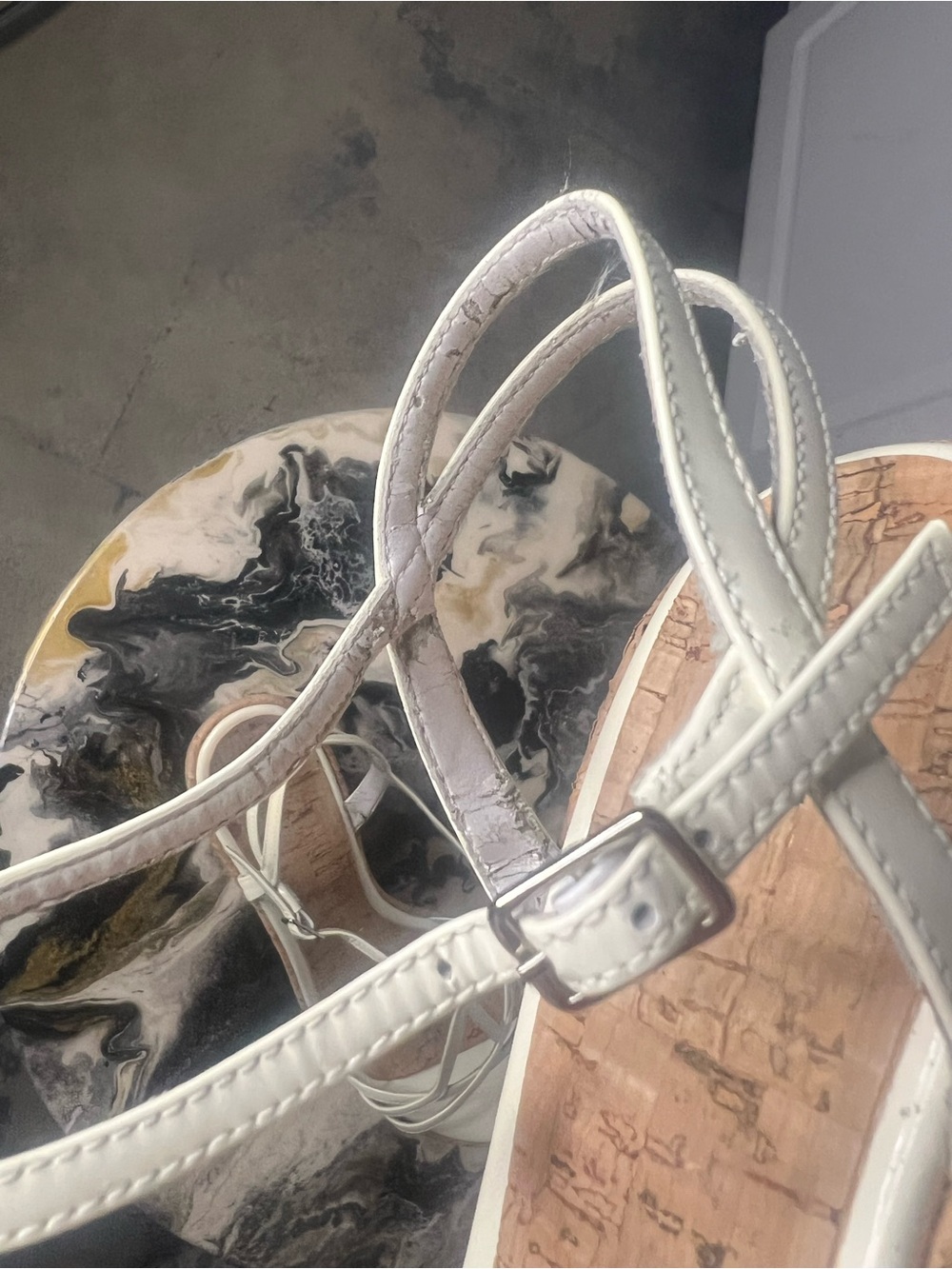 Vintage Y2K Stuart Weitzman White Cork Wedge Sandals - Picture 12 of 14